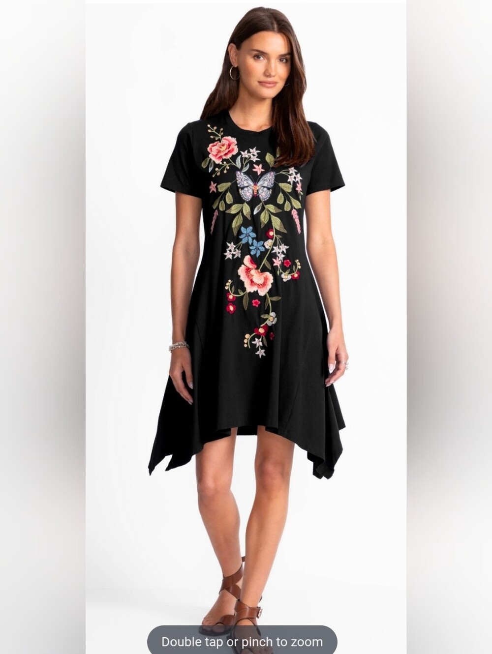 Johnny Was Butterfly Embroidery 100% Cotton Handkerchief Dress - Size L